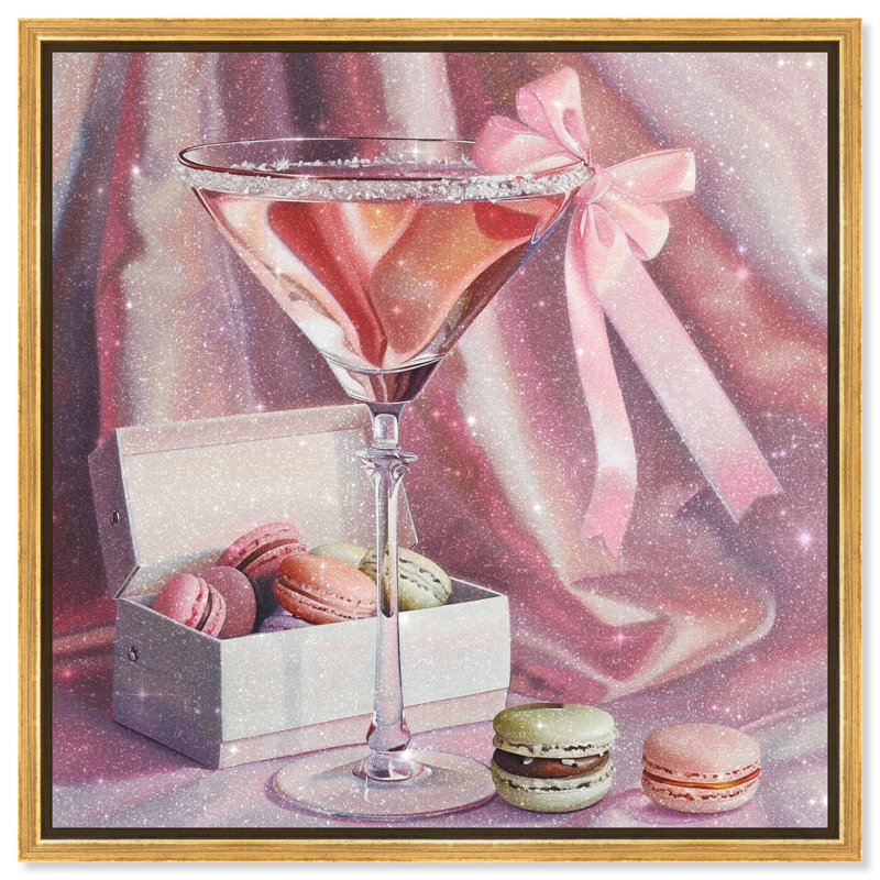 Art sur toile Macarons and Drink, H 31 po x l 31 po, Cadre flottant doré
