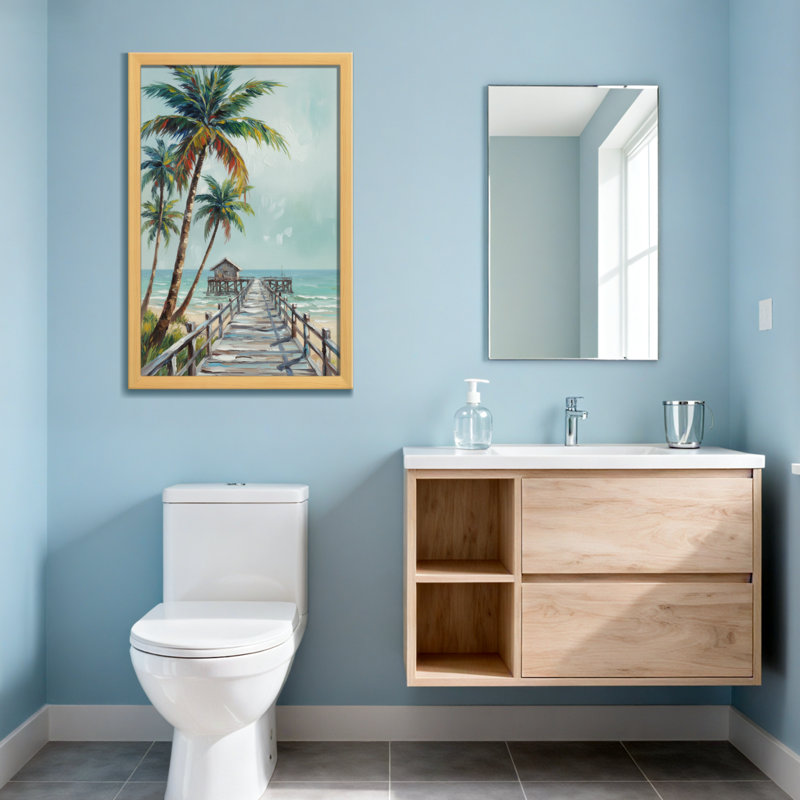 Plantes et fleurs Tropical Palm Beach Scène de jetée en bois, Toile tendue, Ne s’applique pas, H 18 po x l 12 po