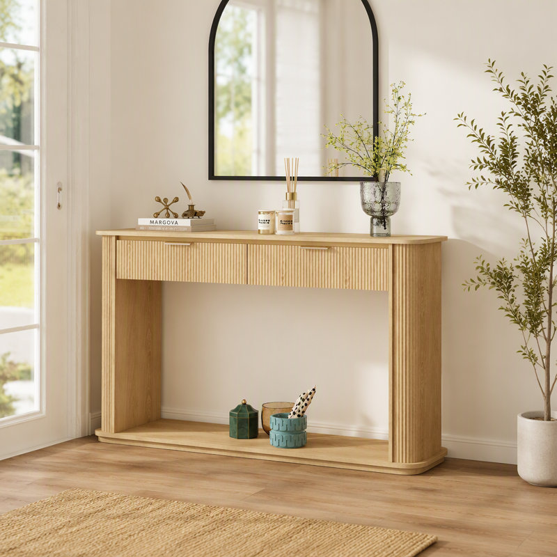 Table console d'entrée avec tiroirs et tablette ouverte