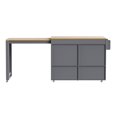 K&K 74.5 Inch Kitchen Island With Extendable Dining Table , Rolling Kitchen Island On Wheels With Spice Rack And 2 Drawers,  Kitchen Storage Cart With 4 Door Cabinet, For Kitchen, Dining Room, Grey