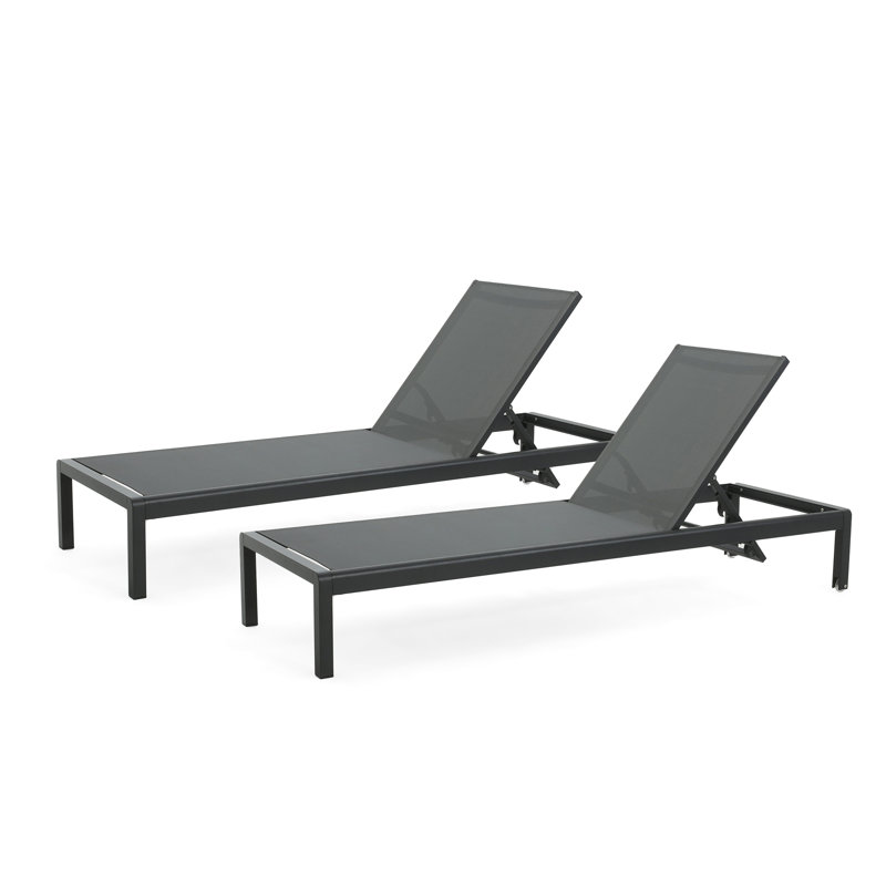 Chaise longue noire (ensemble de 2), Noir/gris