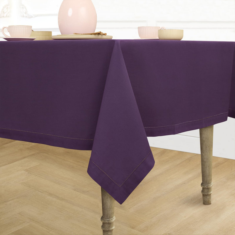 Cotton Linen Hemstitch Tablecloth, 84" x 60", Purple