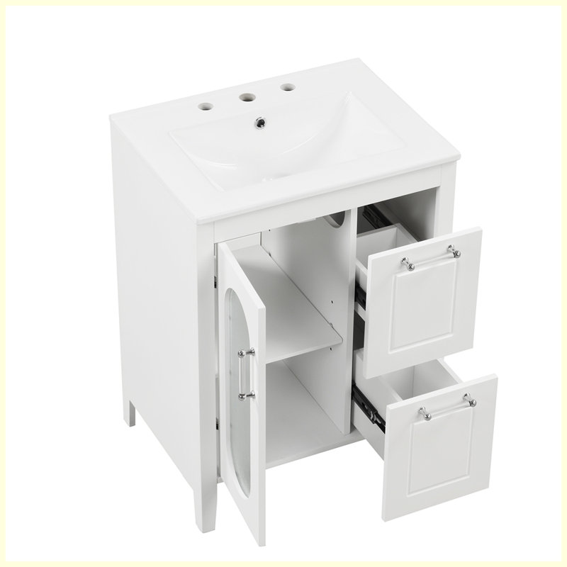 Meuble-lavabo moderne avec lavabo et tiroirs Modern, Blanc / Blanc