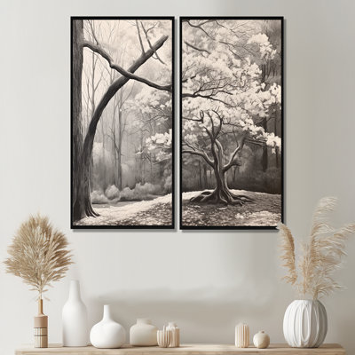 Cornouiller blanc et gris en hiver - Art floral sur toile florale 2 panneaux