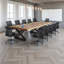Ensemble de table de conférence et de chaises en bois massif de style industriel, jumelé à des chaises de bureau grises-2118043185-2118043191