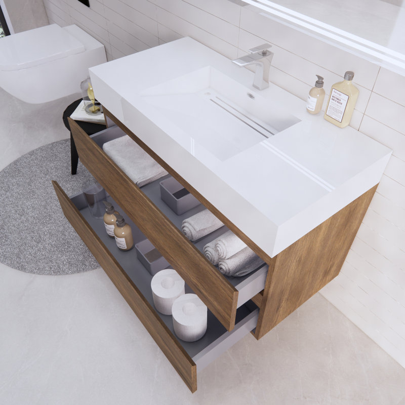 Ensemble de meuble-lavabo mural simple 42 po Babajide, Palissandre