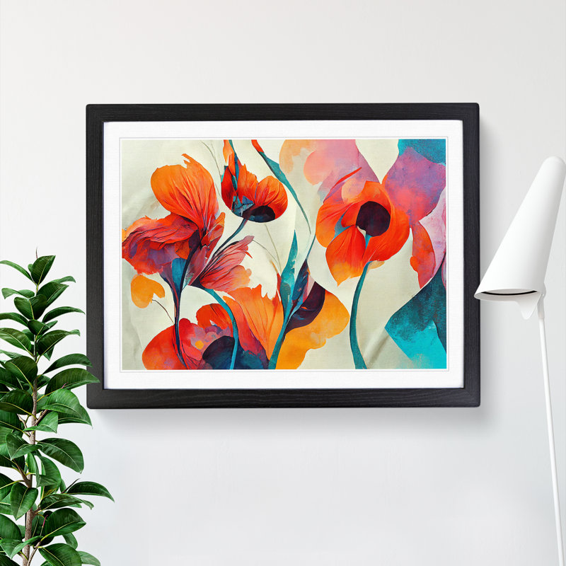 Artistic Floral Abstract Vol.5 - Single Picture Frame Print, 46cm H x 64cm W x 2cm D, Black Framed