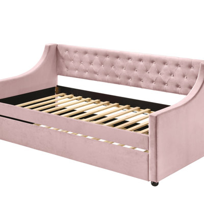 Lianna Pink Velvet Daybed W/Trundle