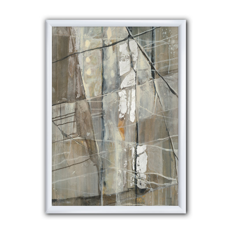 «Gray Silver Geometric Composition», reproduction sur toile encadrée, H 40 po x l 30 po x P 1,5 po, Cadre blanc