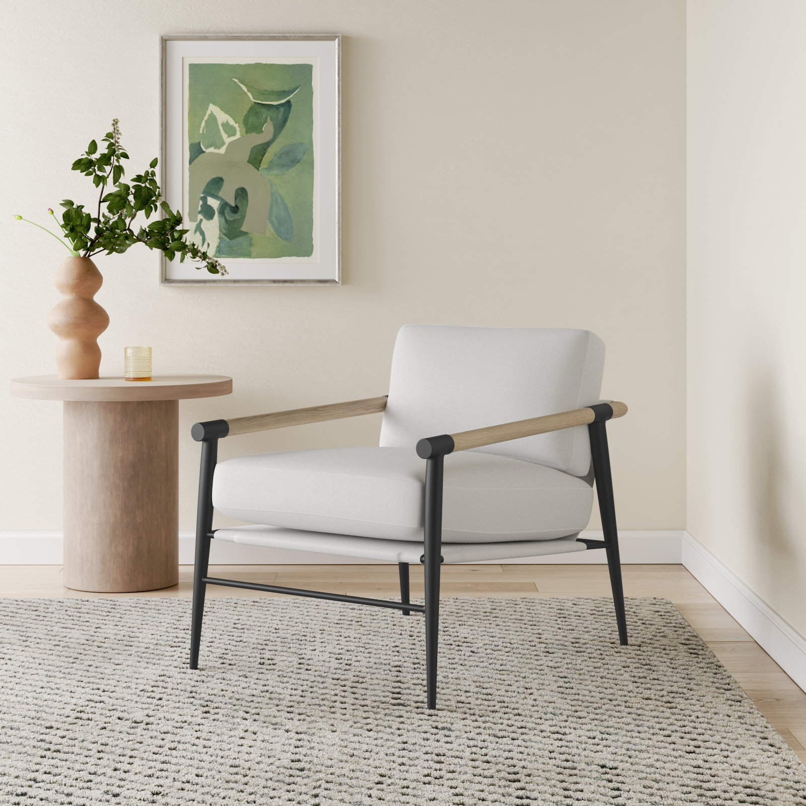 Sorine 32.25" Wide Polyester Armchair, Ivory