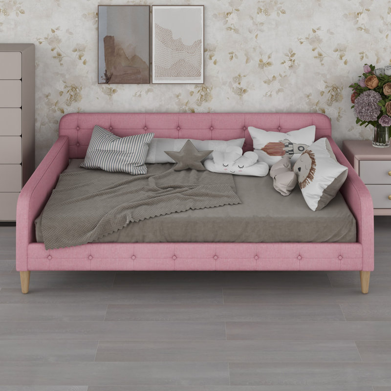 Upholstered Daybed With Support Legs, Rubine