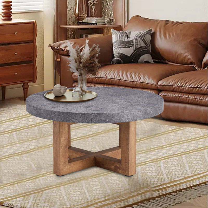 Table basse minimaliste en bois avec plateau en faux marbre et base en bois pour le salon