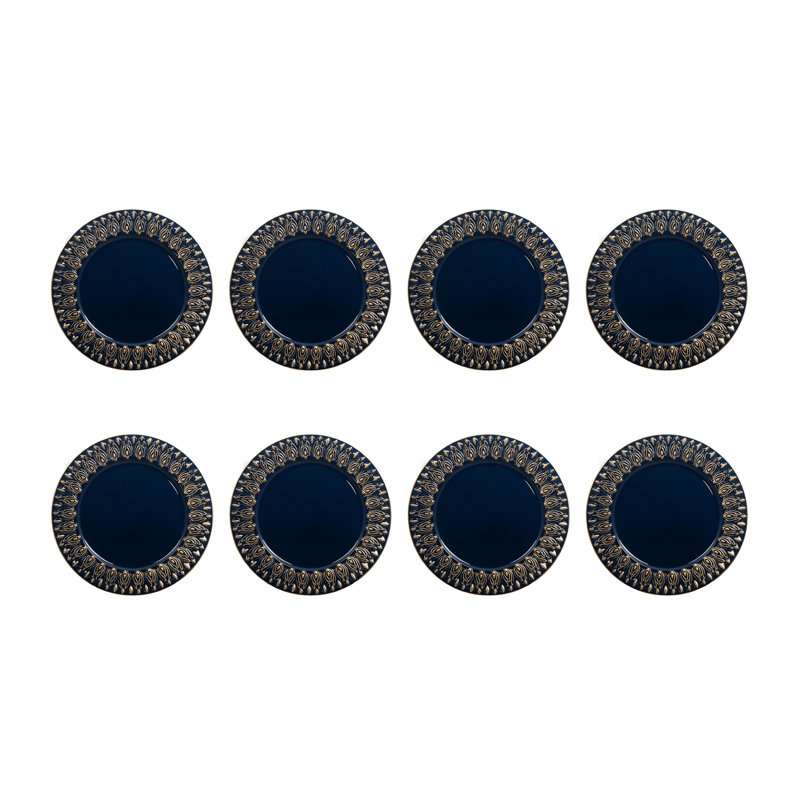 Ensemble de 8 assiettes en plastique - bleu / or