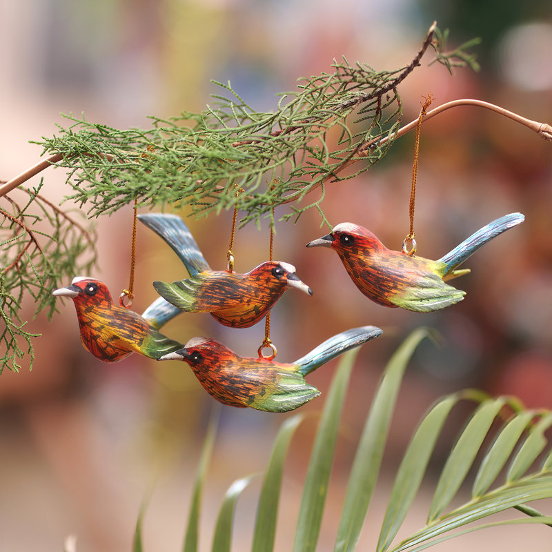 1.6'' Handmade Wood Animals Hanging Figurine Ornament