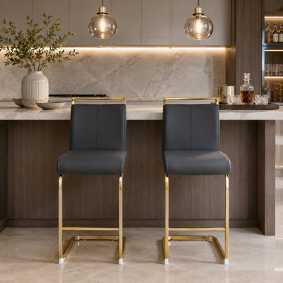 Tabouret de comptoir en similicuir 25 po avec structure en métal Chatrice