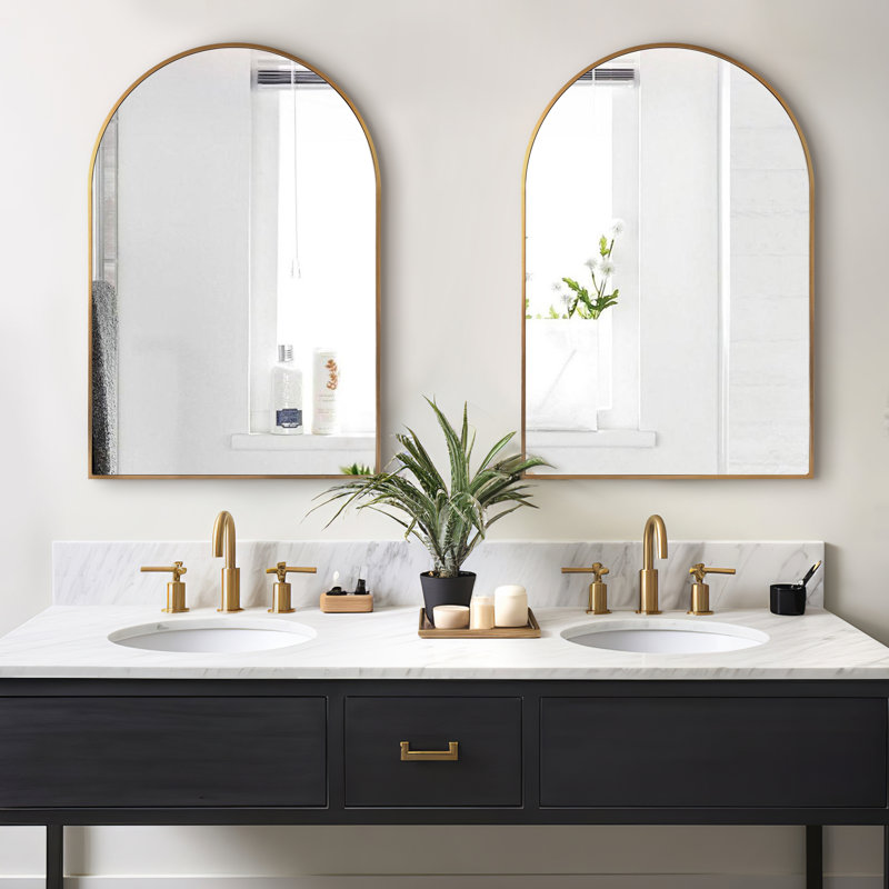 Ensemble de 2 miroirs muraux en aluminium, Or, 36 po x 24 po