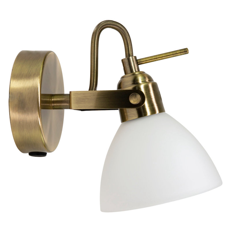 Wellingborough Contemporary and Chic Wall Spot Light with Switch and Glass Shade, Antique Brass
