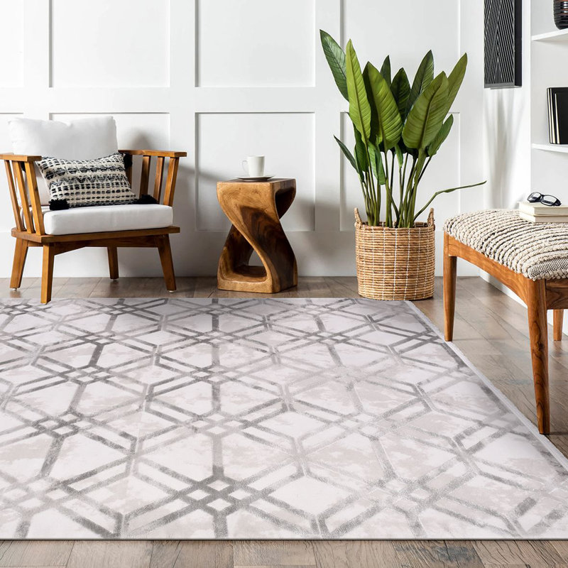 Modern/Abstract Gray Machine Washable Non-Slip Area Rug, Rectangle 6'6" x 9'9"