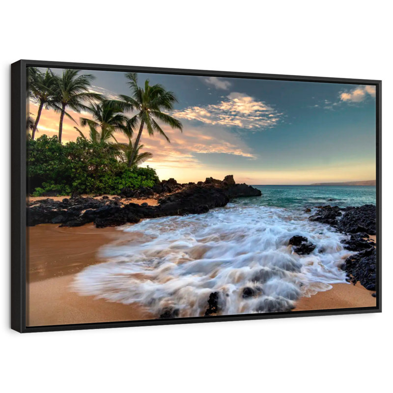 Maui, baie de Makena, Borasisi, 25 po x 17 po, Cadre flottant noir