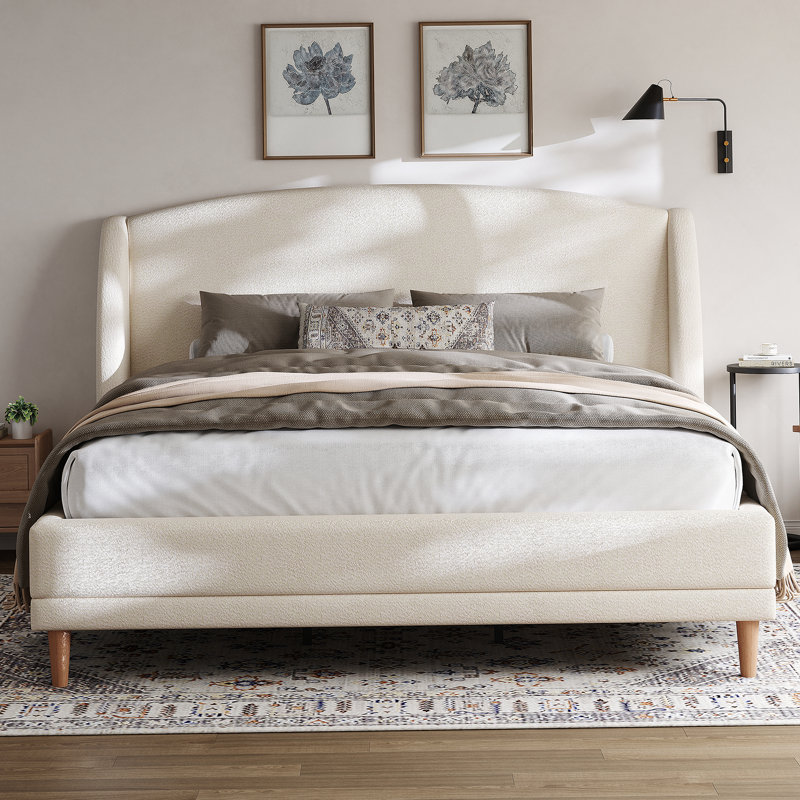 Lit plateforme tapissier Romano Boucle, Très grand lit, White