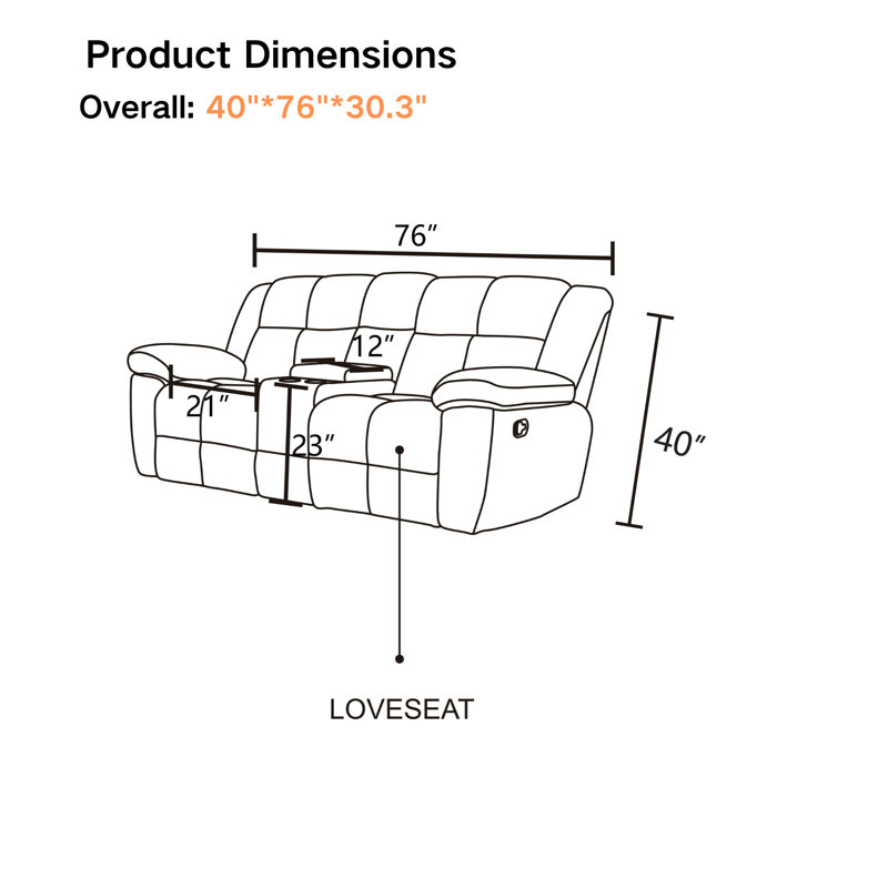 Manual Reclining Loveseat With Middle Console - Corduroy Upholstery, Dual Cup Holders, Split-Back Design, Dark Gray