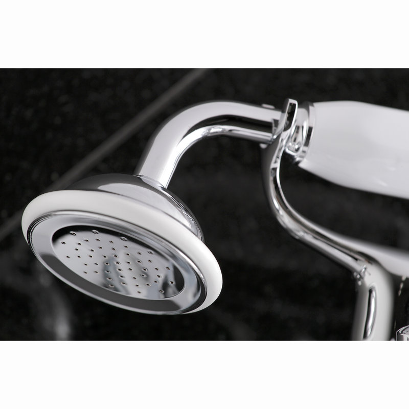 Kingston Brass Kingston Three-Handle 2-Hole Tub Wall Mount Clawfoot Tub Faucet with Hand Shower, Polished Chrome