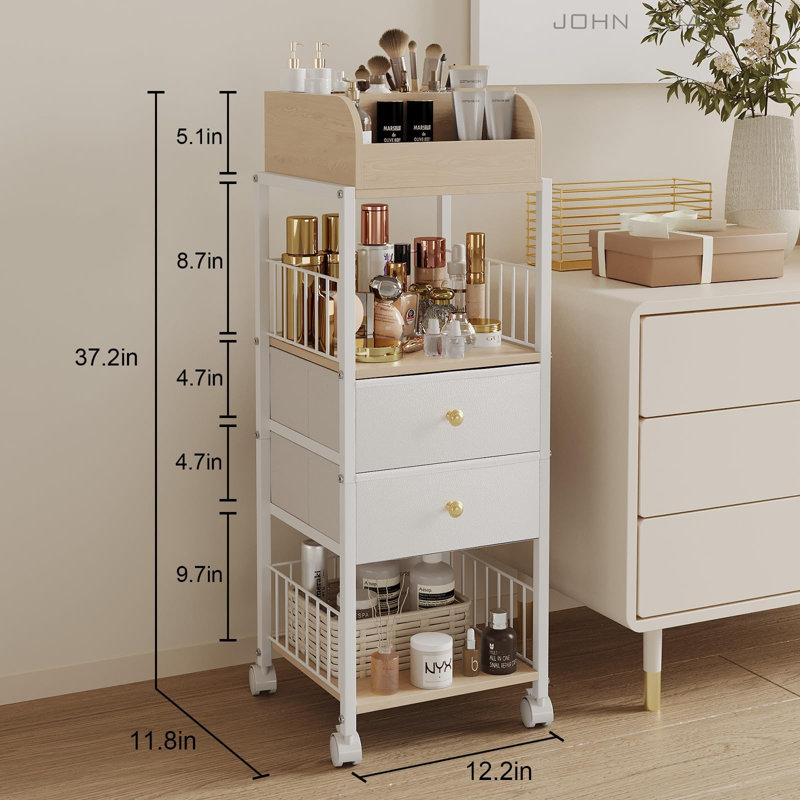 Floor Makeup Organizer Storage Cart,Rolling Makeup Cart With Drawers  (White), White