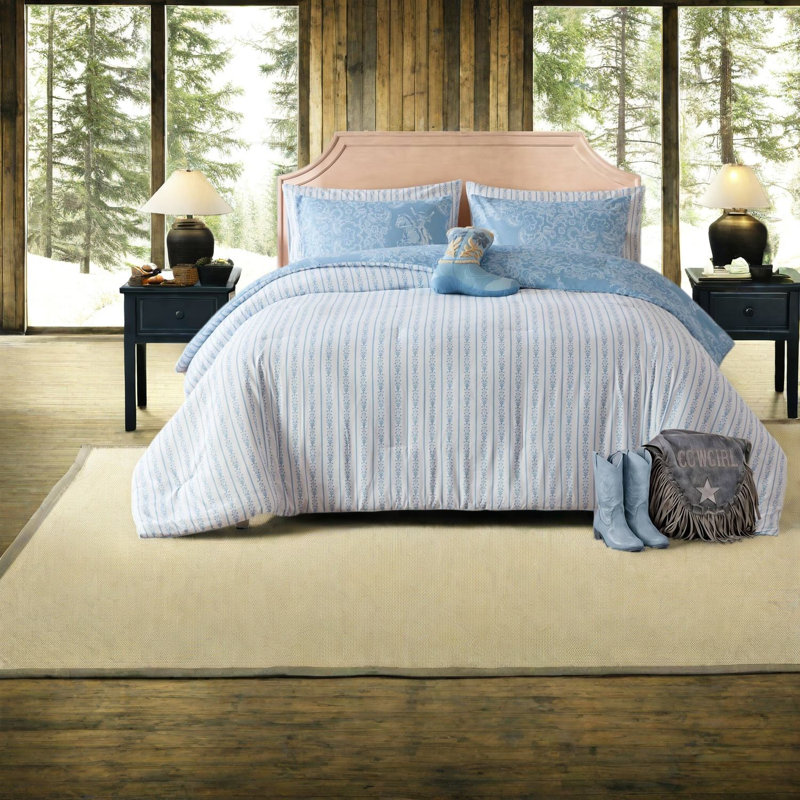 -Piece Blue Western Cowgirl Bedding Sets, Soft Microfiber Comforter