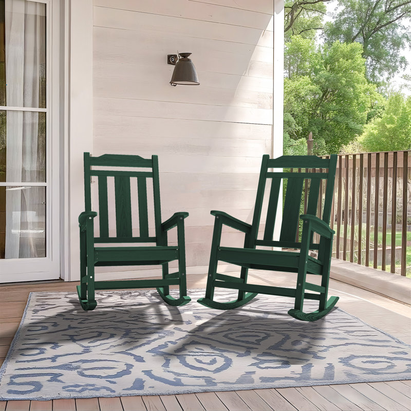 Wolak HDPE Oversized Modern Rocking Adirondack Chair(Set Of 2), Dark Green