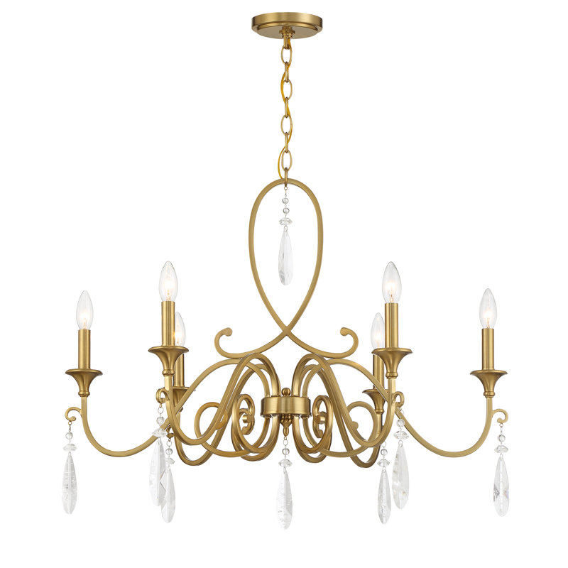 Fairchild Warm Brass 6-Light Chandelier with Crystal Drops