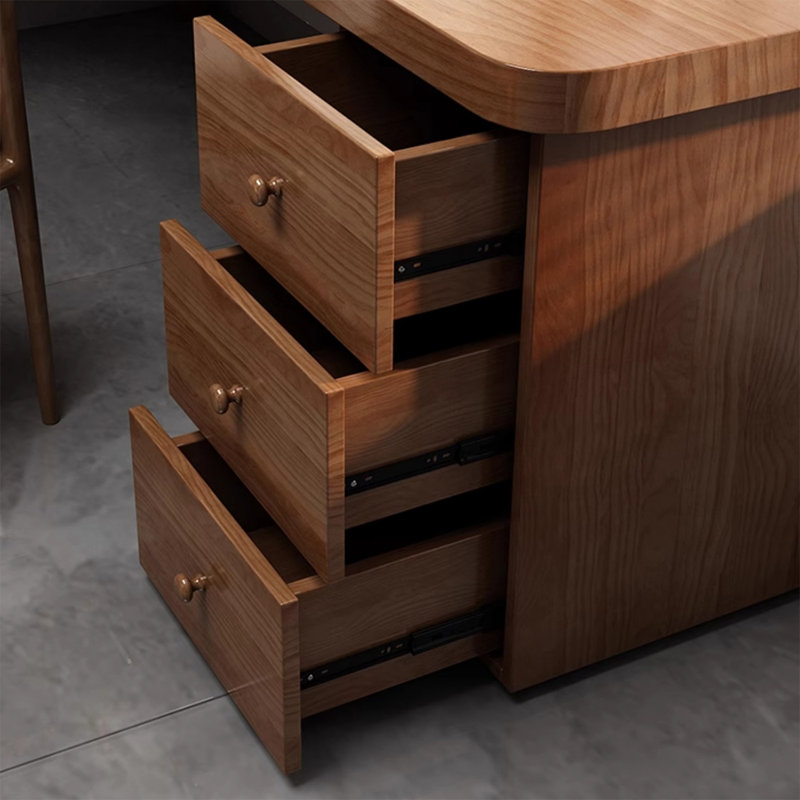 Bureau de direction en L en noyer massif avec tiroirs, Oui, H 29,53 po x l 62,99 po x P 55,12 po