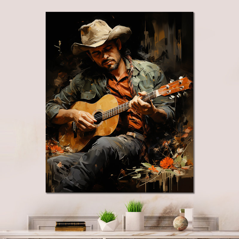 «Country Music Singer In Rustic Browns» sur métal, H 20 po x l 12 po x P 1 po