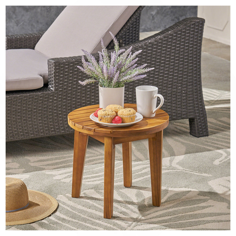 Outdoor 16" Acacia Wood Side Table, Gray Finish, Teak