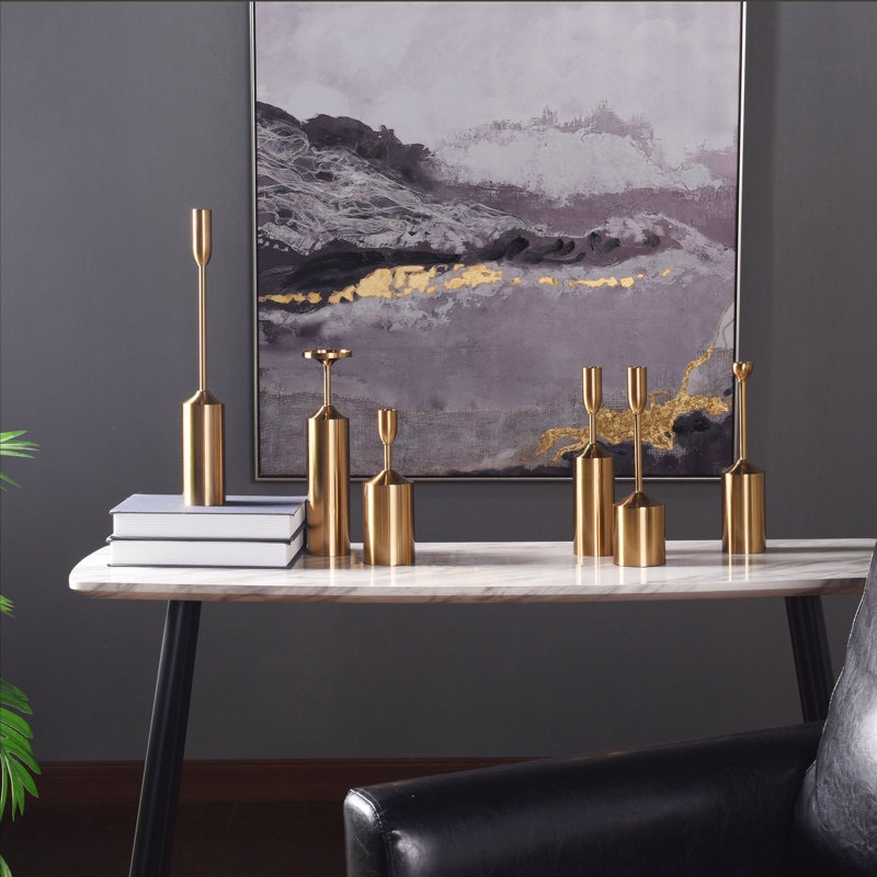 Contemporary Brass Plated 15.7'' Tapered & Pillar Candlestick Set