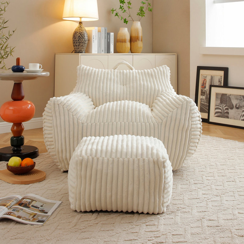 Fauteuil à billes avec accoudoirs et repose-pieds, Beige