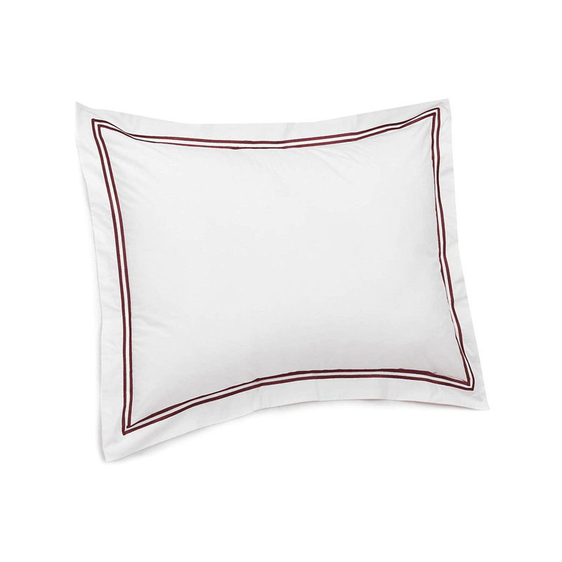 400TC Cotton Double Embroidery Sateen Solid Round Duvet Cover Set, White/Burgundy