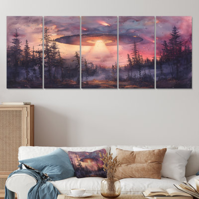 Purple Pink Cosmic Encounter Ufos - Ufos Wall Art Print Set