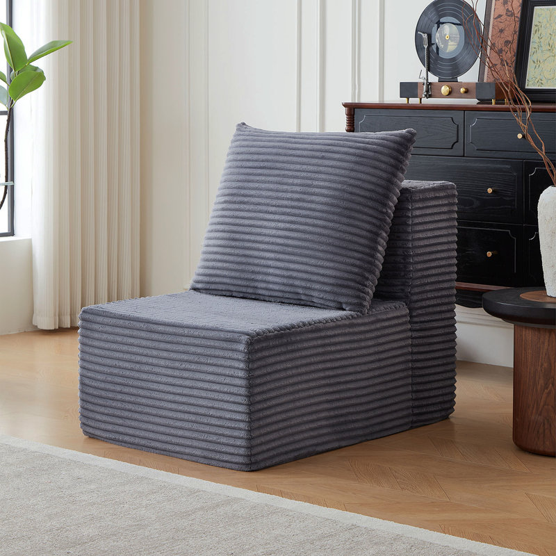 Canapé modulaire profond en velours côtelé avec porte-gobelets, aucun assemblage requis, Gris