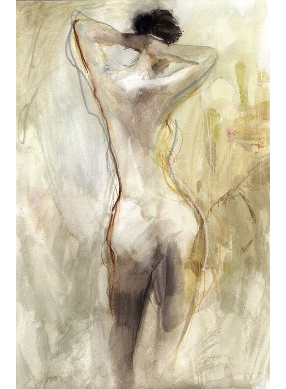 Nude Figure II Painting by Emma Brooks, Glass Coat, 36" H x 24" W