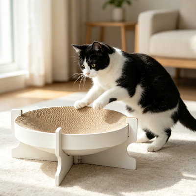 Grattoir rond en bois pour chat avec grattoir en carton ondulé