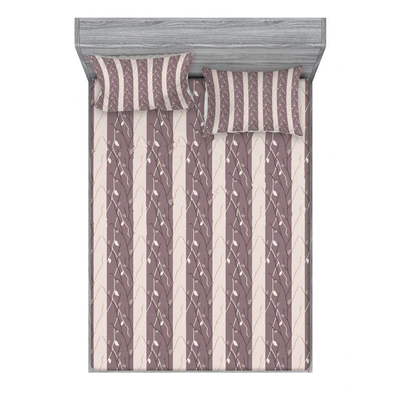 Microfiber Floral Sheet Set, Queen Sheet Set with Fitted Sheet, Taupe Floral