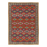 Vintage Oushak Rug In Red With Bold, Colorful Geometric Patterns - Rug & Kilim