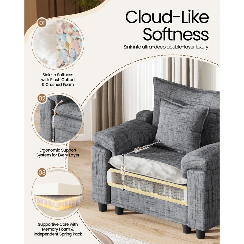 Chenille Sofa, 87 cm H x 97 cm W x 80 cm D