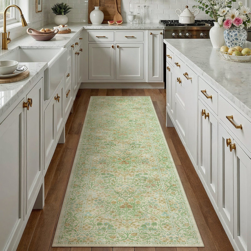 Machine Washable Vintage Floral Area Rug With Non-Slip Backing, Runner 2' x 8'