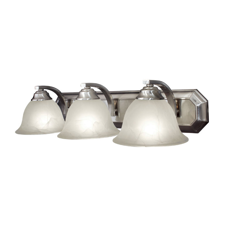Éclairage pour meuble-lavabo 3 lumières Marissa, Nickel satiné avec verre en marbre gravé