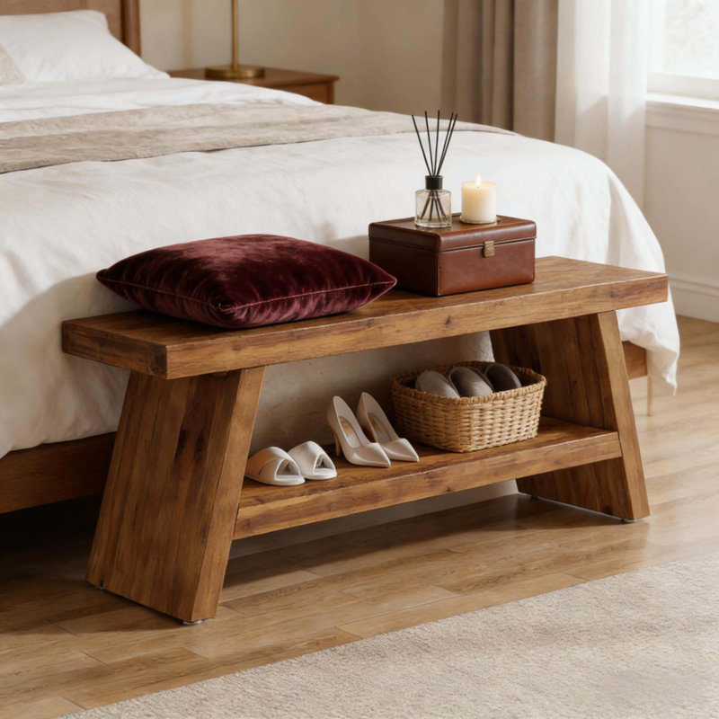 Entryway Bench,2-Tier Shoe Bench,Rectangular Bed Bench