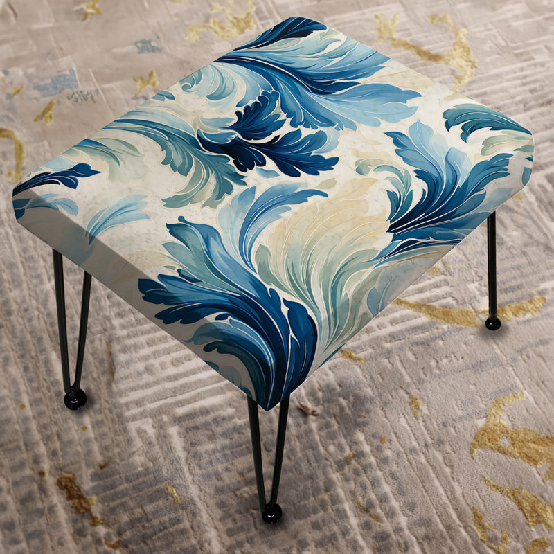 Repose-pieds rectangulaire bleu et blanc Ikat Bliss