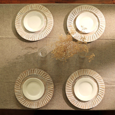 Handcrafted 13 Inch Wooden White Charger Plate for Elegant Dining and Sustainable Tableware
