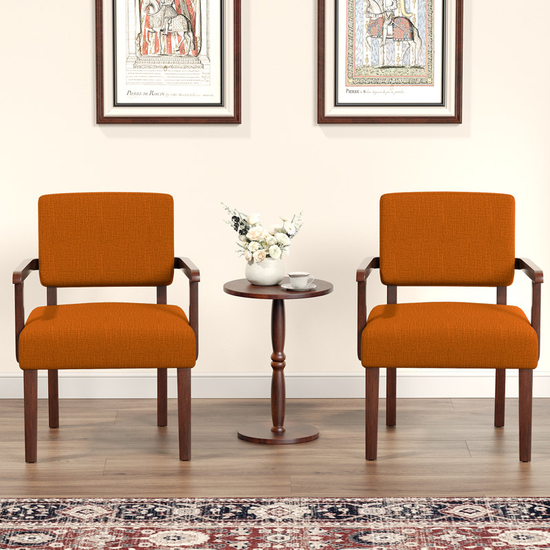 Aronas Upholstered Armchair With Solid Wood, Orange Linen