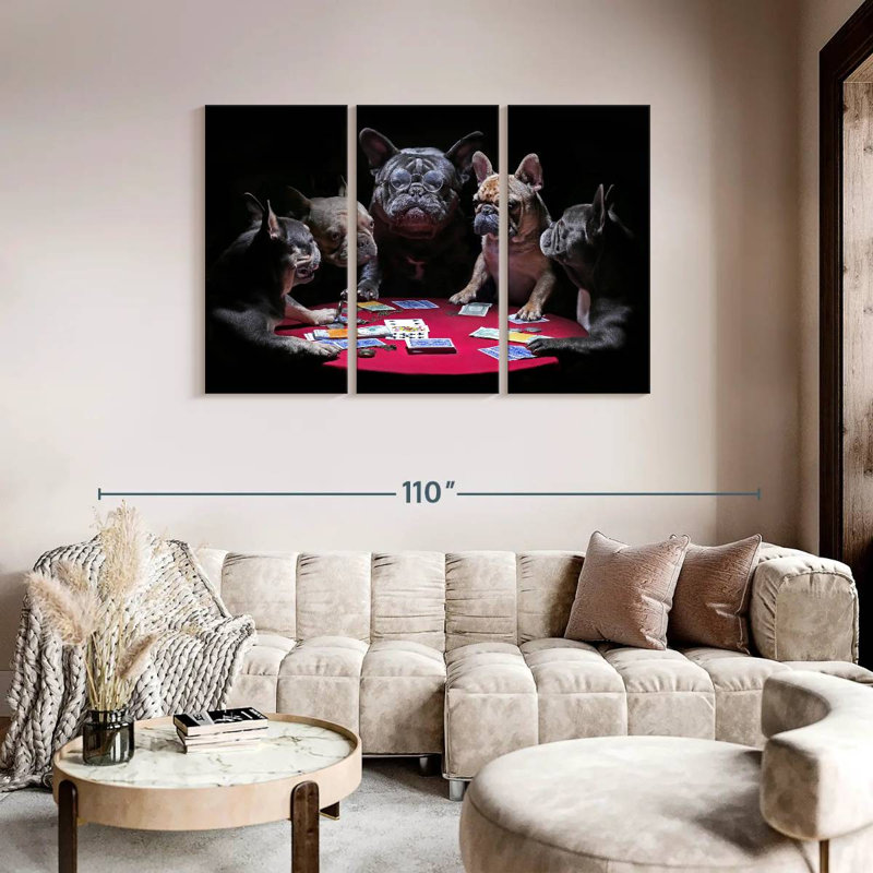 Dogs Play Poker 3 pièces, H 48 po x l 74 po x P 1,25 po